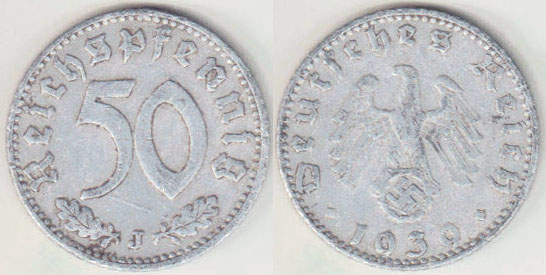 1939 J Germany 50 Pfennig A000484.